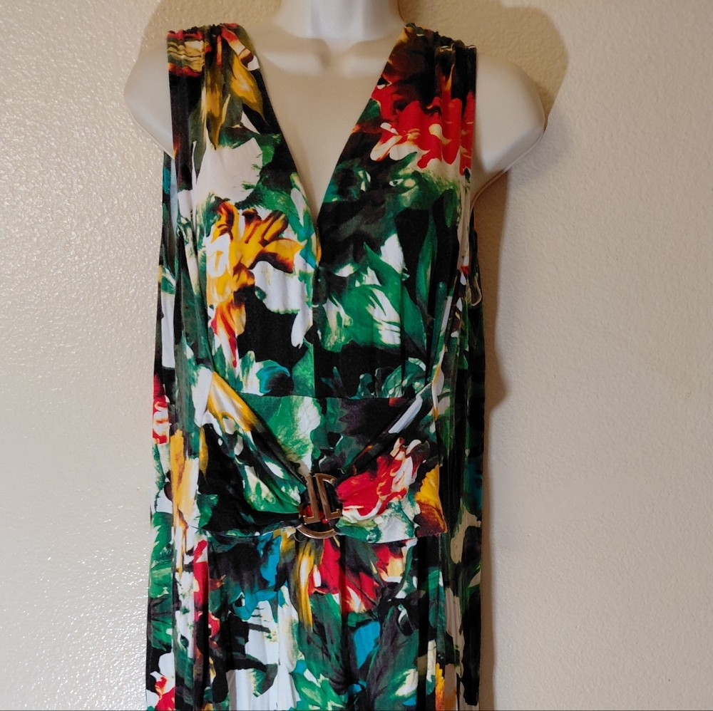 Tropical Liz Lane Floral V-Neck Maxi Dress with Belt